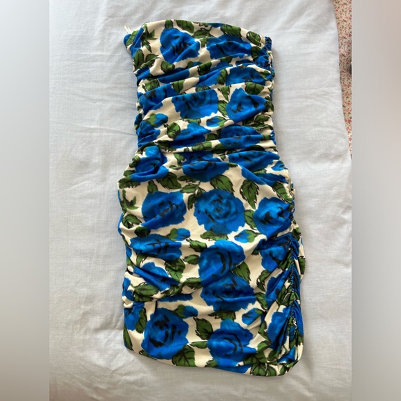 Philosophy di Lorenzo Serafini Blue and Yellow Ruched Strapless Bodycon Dress - Picture 1 of 3